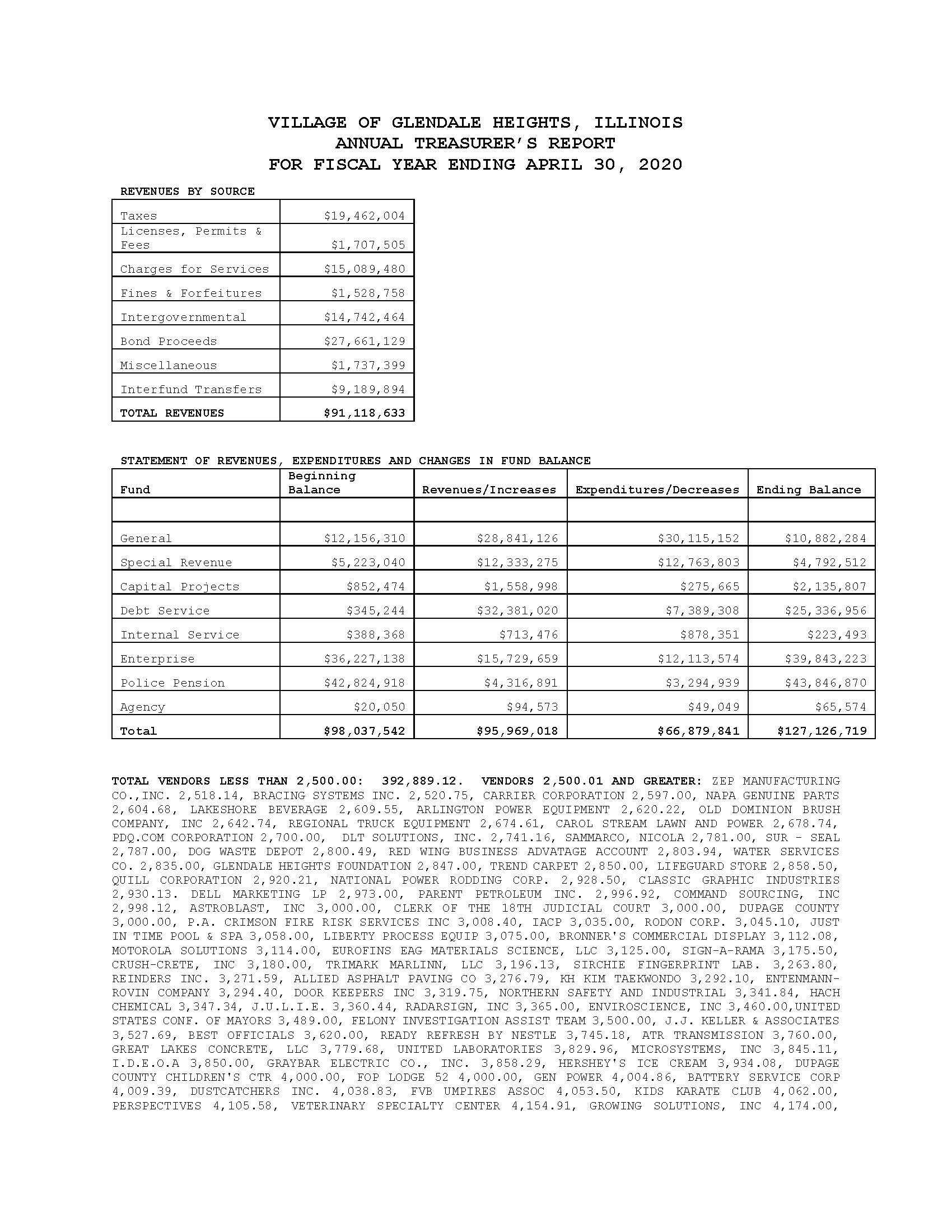 Treasurer's Report for FYE 2020